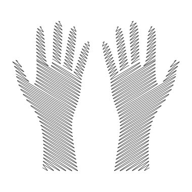 Çapraz Çizgi Eller Siluet Soyut Vektör Sanatı. Tamamen eşit aralıklı çapraz çizgilerle dolu iki stilize el silueti..