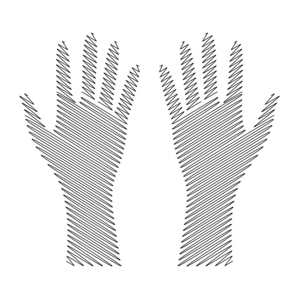 Çapraz Çizgi Eller Siluet Soyut Vektör Sanatı. Tamamen eşit aralıklı çapraz çizgilerle dolu iki stilize el silueti..