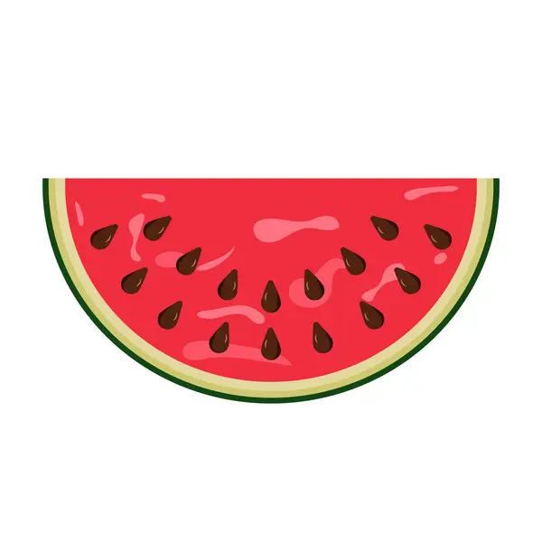 Sulu Karpuz Kesme Vektörü İllüstrasyonu. Taze, sulu bir karpuz dilimi. Meyvenin zengin kırmızı eti parlak, koyu kahverengi tohumlarla benekli..