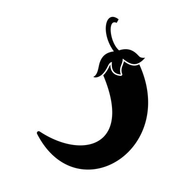 Kavisli Chili Pepper 'ın silueti. Bu minimalist vektör çizimi, parlak, kıvrık gövdeli ve yukarı doğru kıvrılan belirgin bir gövdesi olan kırmızı biberin koyu siyah bir silüetini içerir..