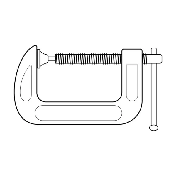 G-Clamp Endüstriyel Aracı, Vida Mekanizması Taslağı Vektör Resimleri. Kıskacın ayrıntılı bir ayrıntısı, eğri çerçevesini vurgulamak, başlıklı vida mekanizması, döner ped ve sıkmak için çubuk tutmak.