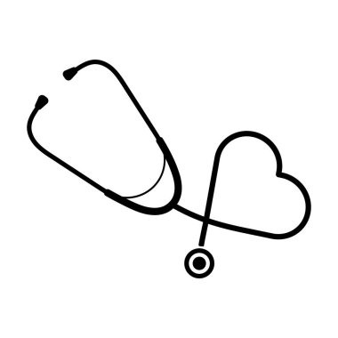 Kalp şeklinde steteskop. Tıbbi Aşk Kavramsal Vektör İllüstrasyonu. Steteskopun boruları düzgün bir şekilde kalp şeklinde kıvrılır..