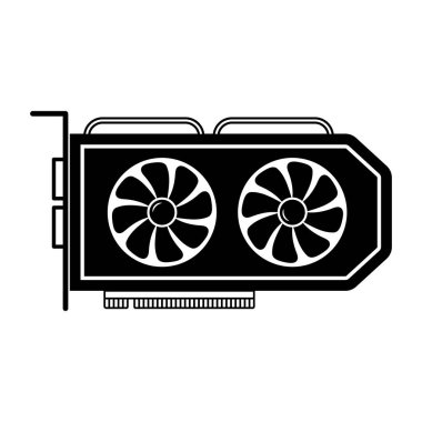 Çift Taraflı Hayran Resimli Bilgisayar Grafik Kartı. Eserde GPU 'nun detaylı bir yan görüntüsü yer alıyor. Ön panelde iki büyük soğutma vantilatörü görülüyor..