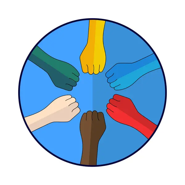 Birleşik Eller Ortak Amaç Vektör İllüstrasyonu için. Birlikte Daha Güçlü - Bir İçtenlik Sembolü. Birlik ve Eşitlik Çemberi. Dayanışma, işbirliği, takım çalışması ve kapsayıcılık.