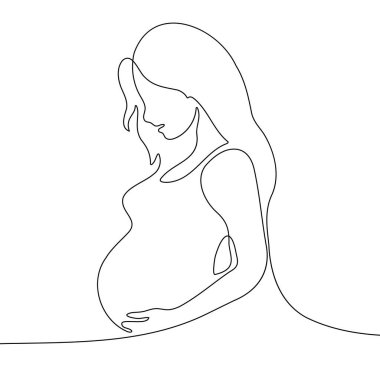 Hamile Kadın Çizim Vektörü İllüstrasyonu. Karnını nazikçe tutan hamile bir kadının çizimi..