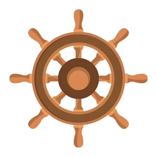 Tahta Gemi Direksiyon Vektörü İllüstrasyonu. Bu vektör illüstrasyonu geleneksel bir ahşap gemi direksiyonuna sahiptir, genellikle dümen olarak bilinir..