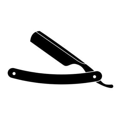 Klasik Razor Siluet Vektör İllüstrasyonu. Klasik bir berber tıraş bıçağı keskin, geniş bir bıçak ve kıvrımlı bir tutuş, klasik tımar aletlerini temsil eder..