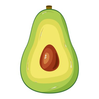 Çizgi film Avocado Yarısı ve Pittor Illustration. Bu canlı vektör illüstrasyonunda yarım yamalak bir avokadonun stilize edilmiş bir karikatürü yer almaktadır..