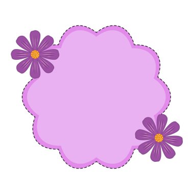 Noktalı Sınır Vektörü Resimli Mor Çiçek Etiketi Çerçevesi. Dekoratif, mor kenarlı, siyah çizgili bir etiket. Dikiş atılmış gibi duruyor..