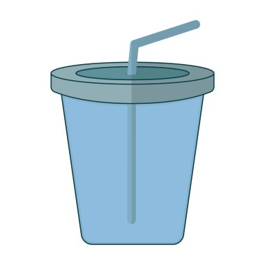 Saman Vektörü İllüstrasyonlu mavi kullan-at içki kupası. Eşleşen kapağı ve pipetli tek kullanımlık mavi bir içecek bardağının temiz ve basit bir çizimi.