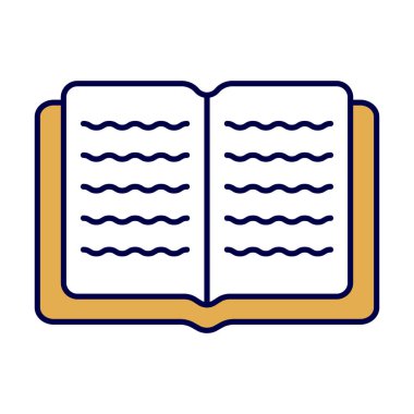 Şekillendirilmiş Metin Satırları Vektör İllüstrasyonu ile Kitap Simgesini Aç. Bu vektör illüstrasyonu, her iki sayfada da metni temsil eden biçimlendirilmiş dalgalı çizgilerle basit bir açık kitap tasvir eder..