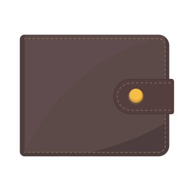 Düğme Kayışı Vektör İllüzyonlu Kahverengi Deri Cüzdan. Bu, kapalı kahverengi deri cüzdanın temiz ve minimalist düz vektör çizimi..