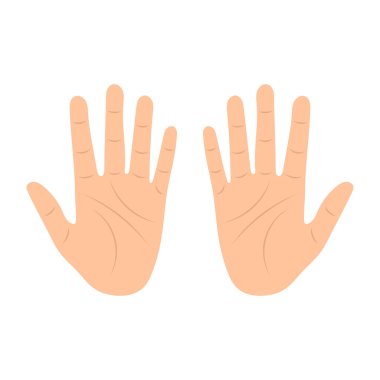 Çizgi film İnsan Elleri Avuç İçi Vektör İllüzyonu. Görüntü hem sağ hem de sol elleri gösteriyor. Avuç içi çizgileri, parmakları tamamen açılmış ve başparmakları birbirinden ayrılmış..