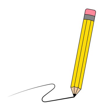 Sarı Kalem Eğri Çizim Vektörü İllüstrasyonu. Pembe silgisi ve gri metal bandı olan klasik bir sarı kalemin vektör çizimi.