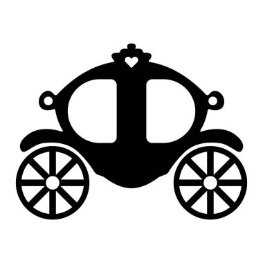 Peri Masalı Prenses Taşıyıcı Siluet Vektör İllüzyonu. Yuvarlak, süslü bir koç vücudu, iki büyük dekoratif tekerleği ve üstünde büyüleyici bir kalp motifi var..