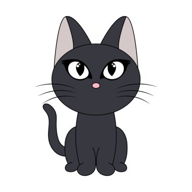 Şirin Kara Kedi Vektör Çizimi. Bu vektör çizimi, büyük, anlamlı gözleri ve narin bıyıklarıyla zarif bir şekilde oturan stilize edilmiş siyah bir kediyi gösteriyor..