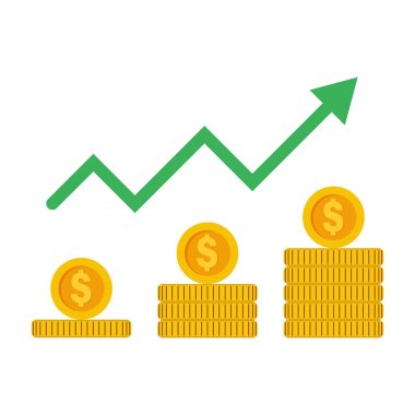 Madeni Para ve Ok Çizelgesi Vektör İllüstrasyonu ile Kâr Büyüme Konsepti. Bu canlı vektör illüstrasyonu görsel olarak finansal büyüme ve kar artışını temsil ediyor.