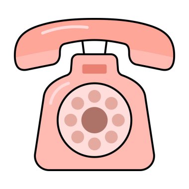 Klasik Pembe Rotary Telefon Vektör İllüstrasyonu. Yumuşak pastel pembe tonlarda klasik bir vintage döner telefonun büyüleyici vektör çizimi.