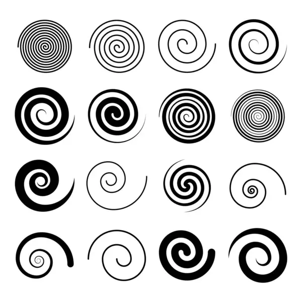 Bir dizi spiral desen elementi. Siyah ve Beyaz Vektör Koleksiyonu. Her tasarım, soyut sanat, arka plan, dekorasyon, logolar ve yaratıcı grafik projeleri için mükemmel bir görsel efekt sunuyor..