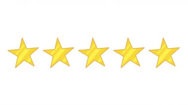 Beş Yıldız da Sırayla Dönüyor. Her yıldızın zarafetle döndüğü beş yıldızlı bir sıralama. Şeffaf arkaplanda alfa kanallı video gösterimi.