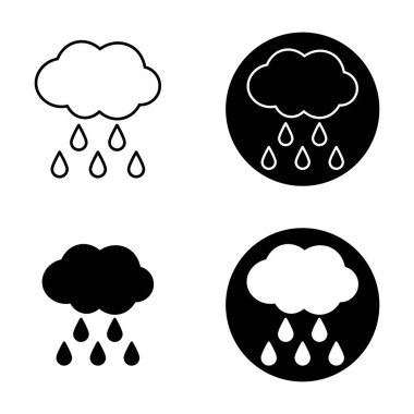 Set of Rain Cloud Icons Vector Illustration. Black and white design makes these weather icons perfect for forecasts, apps, web design, infographics and climate related projects.