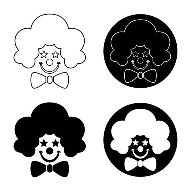 Palyaço Suratı Simgesi, Afro Saç ve Papyon Vektör İllüstrasyonlu. Sirk temaları, eğlence grafikleri, çocuk parti dekorasyonları, logolar ve eğlenceli çizimler için mükemmel..