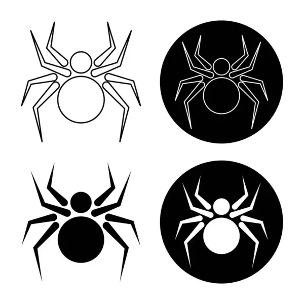 Siyah ve Beyaz Vektör İllüzyonu 'ndaki Örümcek Simgeleri. Bu simgeler Cadılar Bayramı tasarımları, web grafikleri, uyarı işaretleri veya dekoratif projeler, logolar, çıkartmalar için uygundur.