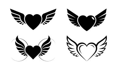 Sevgililer Günü için kanat ve kalp vektörü. Beyaz bir arkaplanda izole edilmiş.