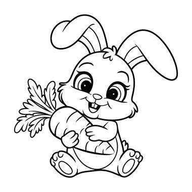 Siyah ve Beyaz Paskalya Tavşanı Hayvan Boyama Kitabı Çizimi