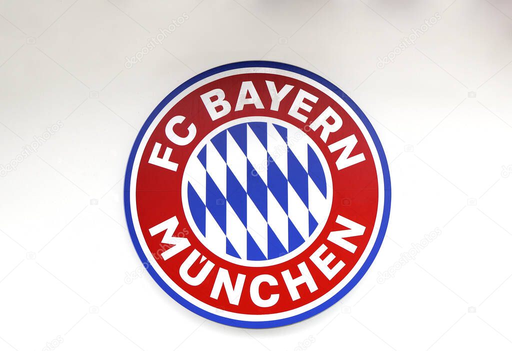 29.05.2025 Germany: FC Bayern Munich Logo on White Background in High-Detail Close-Up View. Bright and detailed depiction of the FC Bayern Munich logo showcasing its vibrant colors and design against