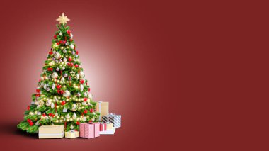 Üç boyutlu illüstrasyon. Noel ağacı ve hediye kutusu. 3B Hazırlama