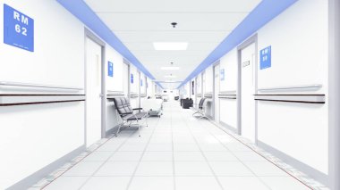 3 boyutlu illüstrasyon. Modern Hastanedeki Boş Koridor