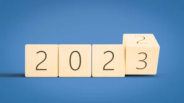 Illustration Rendering Wood Blocks Transition Year 2022 2023 White Background — Stock Photo, Image