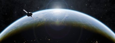 Uzay uydusu dünyanın yörüngesinde. Bu görüntünün elementleri NASA tarafından desteklenmektedir
