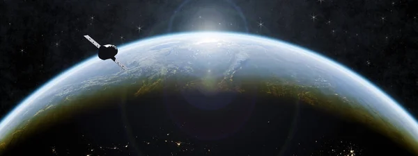 Uzay uydusu dünyanın yörüngesinde. Bu görüntünün elementleri NASA tarafından desteklenmektedir