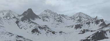 The panorama snowy mountains. 3d illustration render