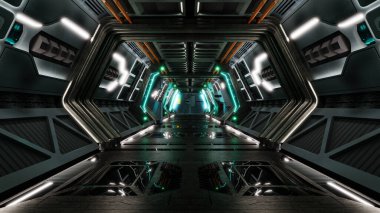 3d illustration render. Sci-Fi grunge damaged metallic corridor background
