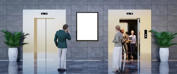 Ілюстрація Білборд Два Ліфти Корисно Вашої Реклами Панорамне Рендерингу Стокове Зображення