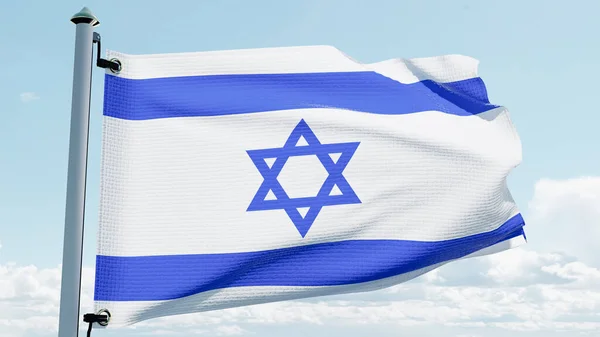 イスラエルの旗の3Dイラストレンダリング 現実的な日本風に揺れる旗 — ストック写真