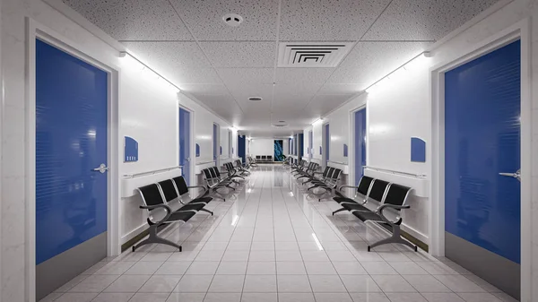 Illusztráció Renderelés Üres Folyosó Modern Kórházban — Stock Fotó