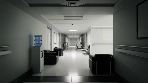 Illustration Återgivning Tomma Korridoren Det Moderna Sjukhuset — Stockfoto
