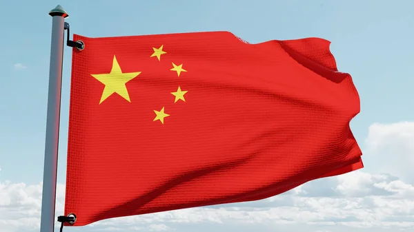 Απεικόνιση Απόδοση Της Κινεζικής Σημαίας Ρεαλιστική Ιαπωνική Σημαία Κυματίζει Στον Εικόνα Αρχείου