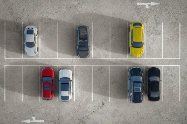 3D illustration Rendering. Empty parking lots, aerial view.