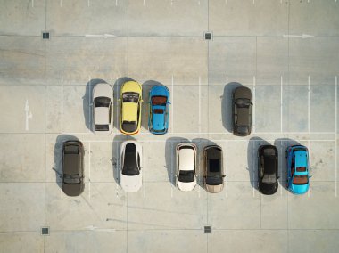 3D illustration Rendering. Empty parking lots, aerial view.