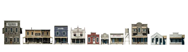 Illustration Rendering Empty Street Old Wild West Town Wooden Buildings — Fotografia de Stock