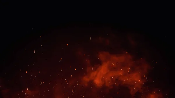 Boyutlu Illüstrasyon Yanan Közler Parlıyor Siyah Arkaplanda Parlayan Parçacıkları Ateş — Stok fotoğraf
