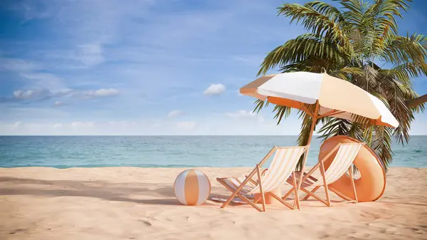 3Dイラスト 夏休みのコンセプトでビーチを見る — ストック写真