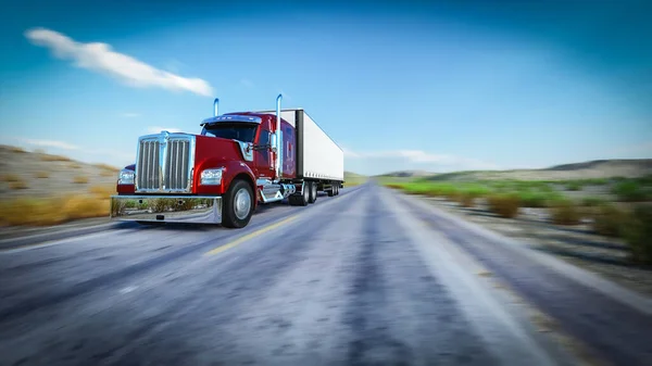 American Style Truck Freeway Pulling Load Transportation Theme Illustration Stok Fotoğraf