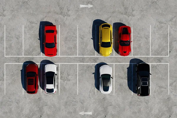 3D illustration Rendering. Empty parking lots, aerial view.