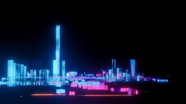 Üç boyutlu görüntüleme. Hologram düşük polyester şehir görüntüsü. şehir teknolojisi kavramları.